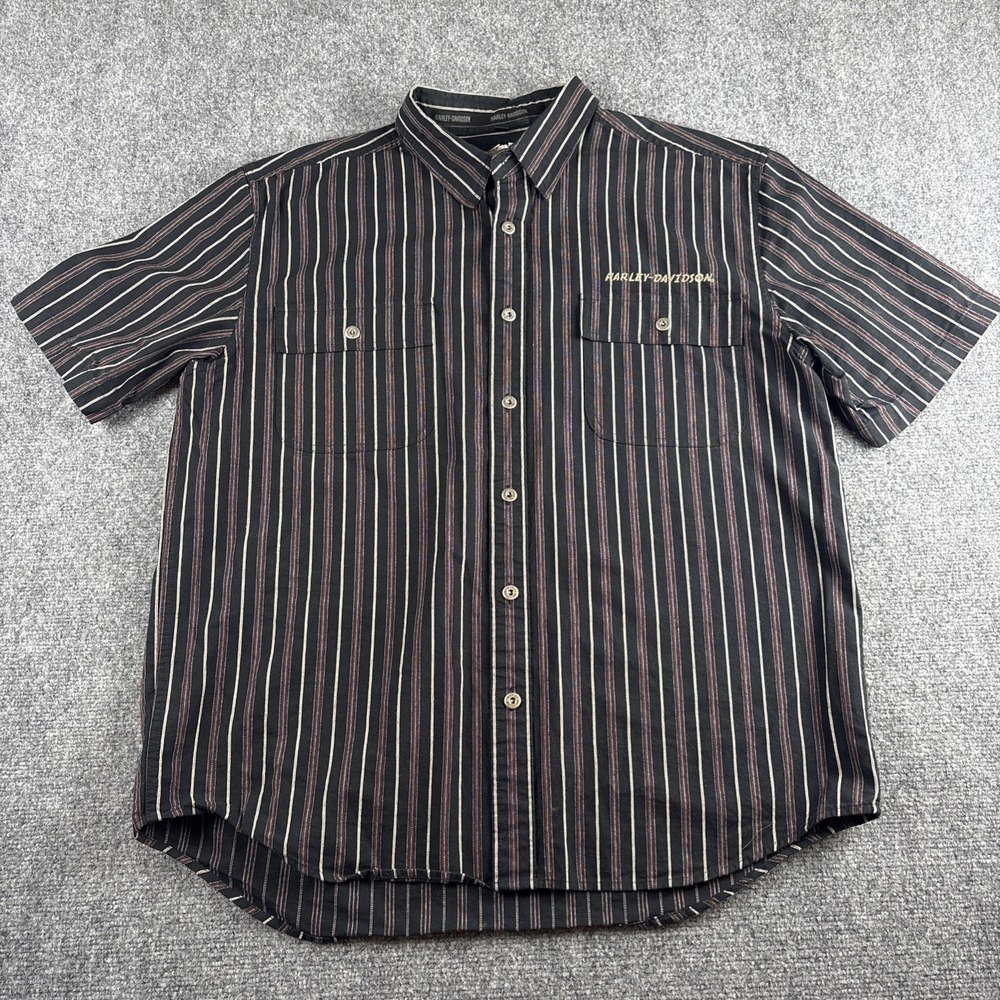 Harley Davidson Men's XL Short Sleeve Button Up Striped Mechanic Shirt